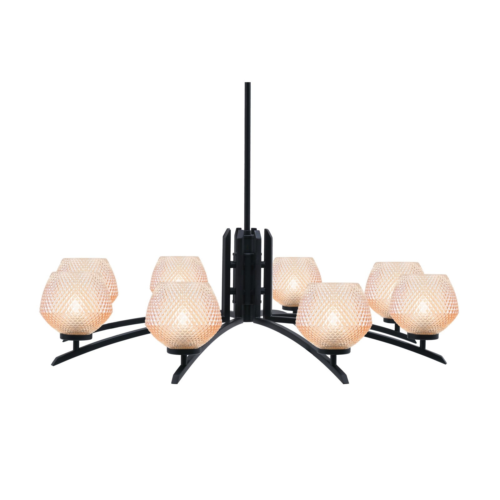 Toltec Kurve 27.5in 8-Light Chandelier | Modern Matte Black Steel and Amber Textured Glass | Dining Room & Entryway | 27.5 x 10.5 in | Model 3708-MB-4623