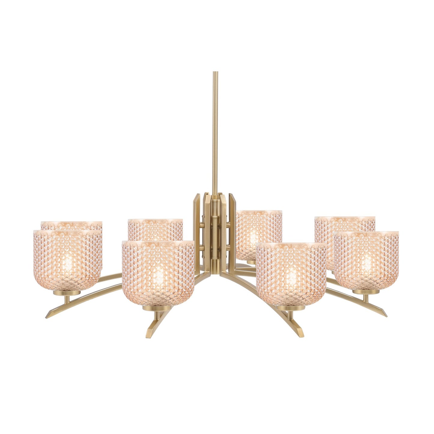 Toltec Kurve 36in 8-Light Chandelier | Modern New Age Brass Steel and Amber Textured Glass | Dining Room & Entryway | 36 x 36 x 10.25 in | Model 3708-NAB-4613