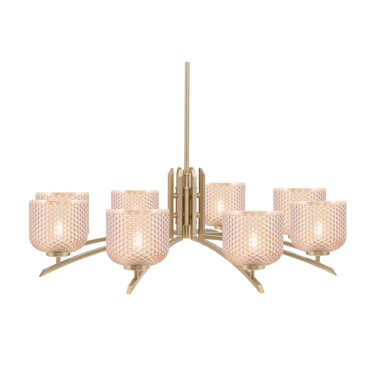 Toltec Kurve 36in 8-Light Chandelier | Modern New Age Brass Steel and Amber Textured Glass | Dining Room & Entryway | 36 x 36 x 10.25 in | Model 3708-NAB-4613