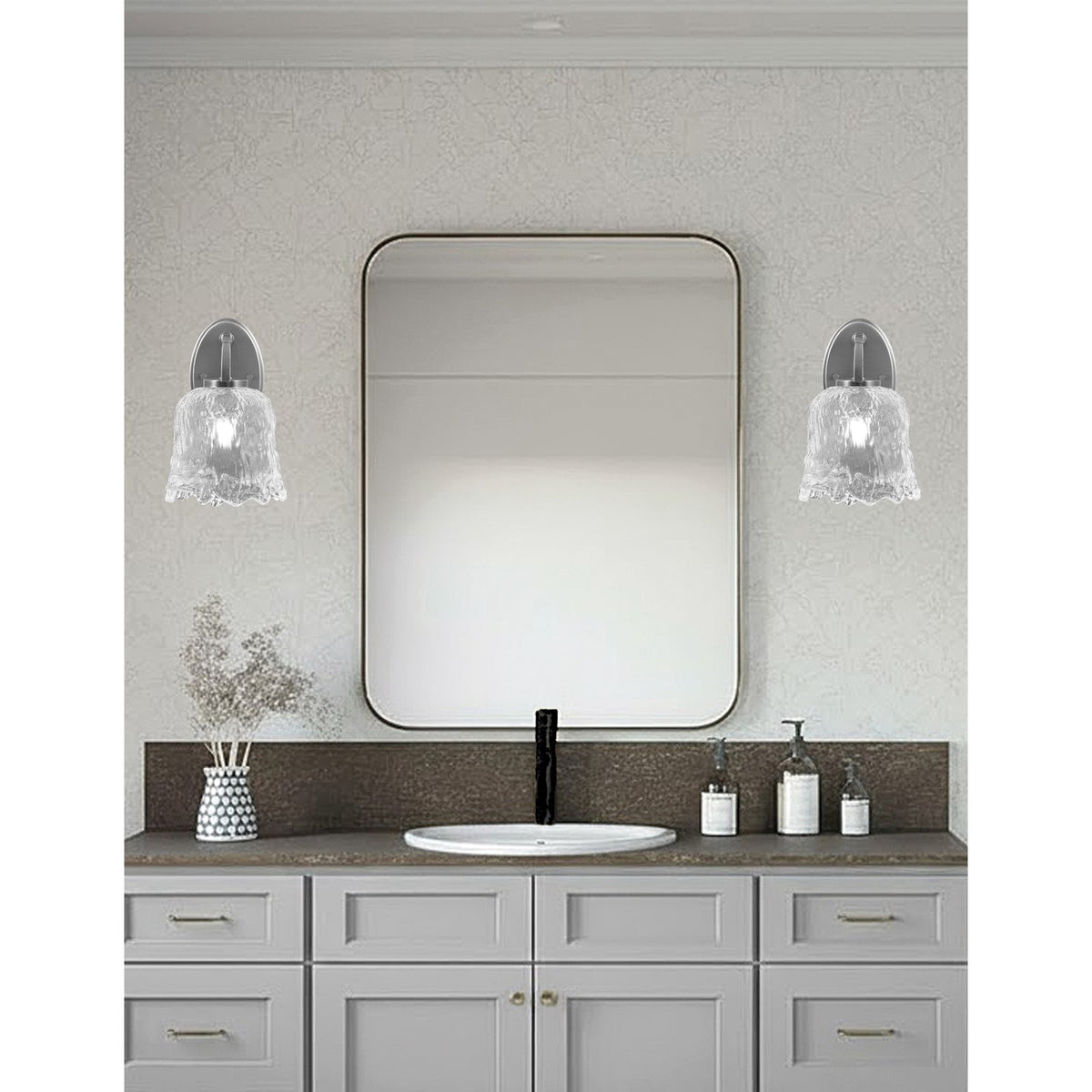 Toltec Kurve 1-Light Downlight Wall Sconce | Modern Graphite and Clear Lava Glass | Bathroom & Hallway Accent Light | Model 3720-GP-4230