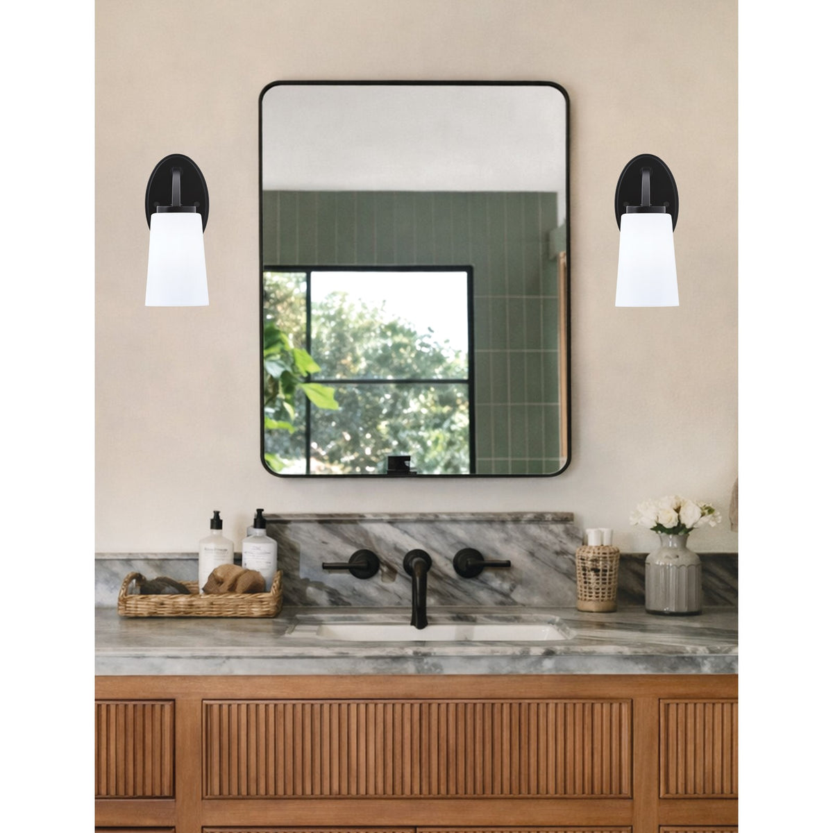 Toltec Kurve 4.5in 1-Light Downlight Wall Sconce | Modern Matte Black and White Opal Glass | Bedroom & Hallway Accent Light | Model 3720-MB-261