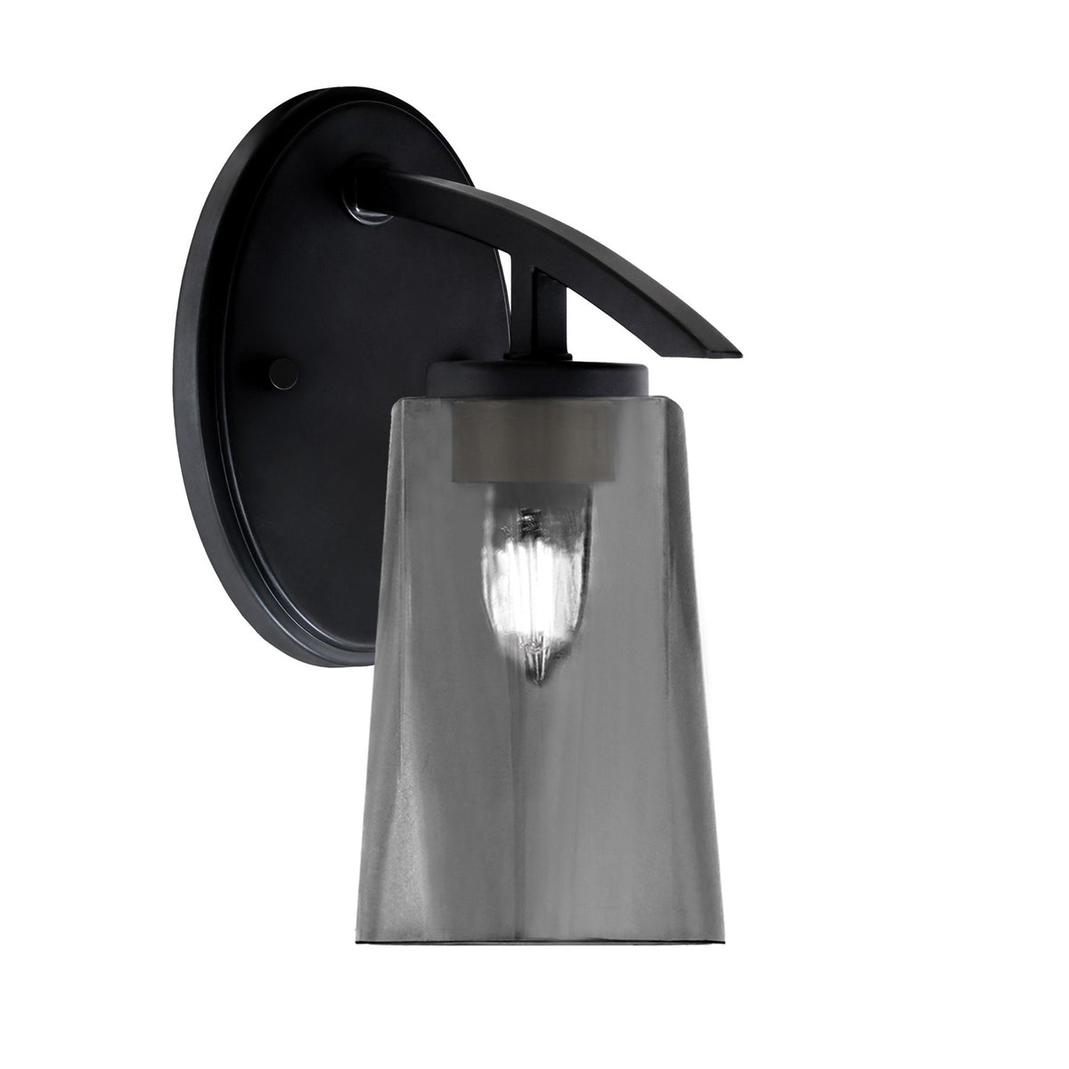 Toltec Kurve 4.5in 1-Light Downlight Wall Sconce | Modern Matte Black and Smoke Bubble Glass | Bedroom & Hallway Accent Light | Model 3720-MB-262