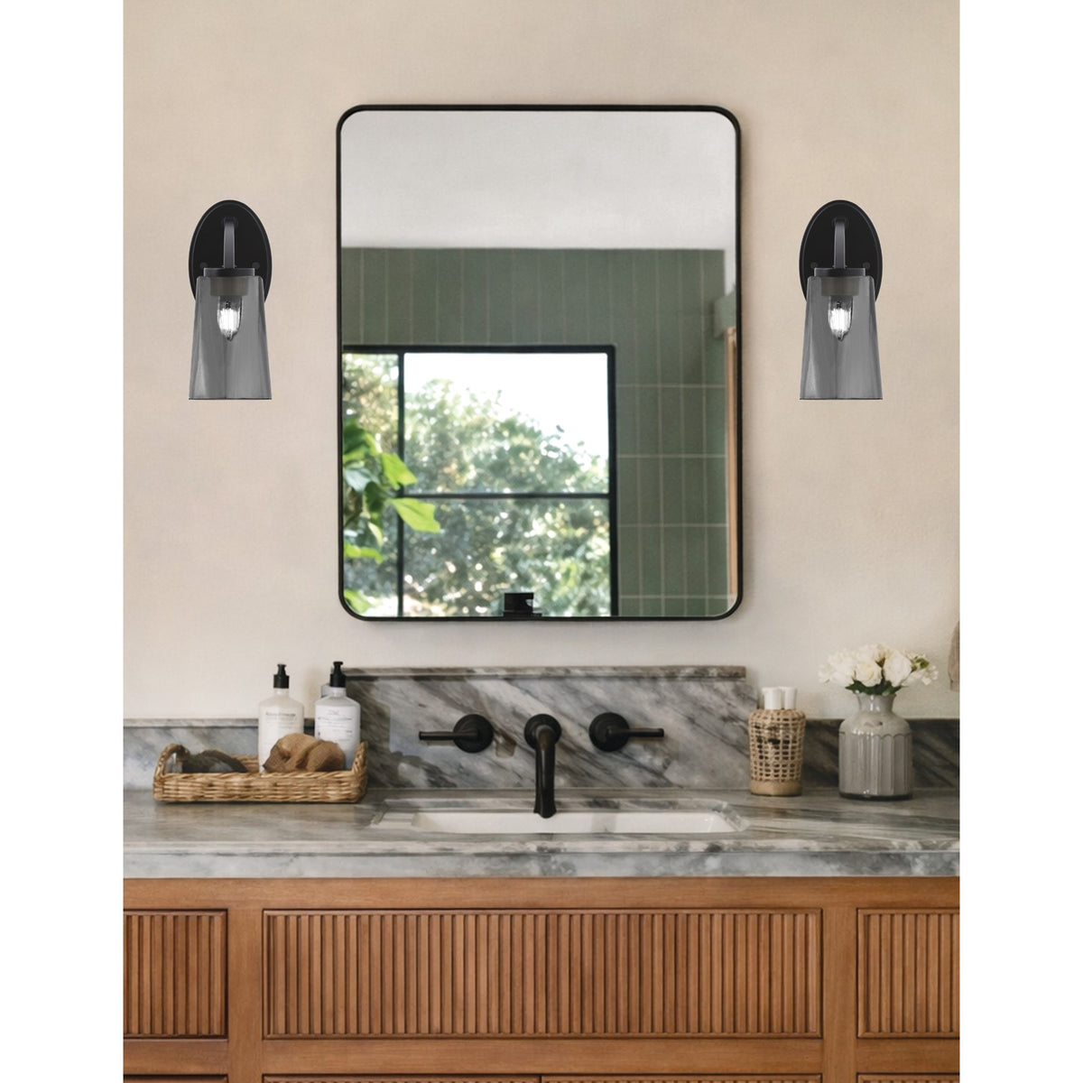 Toltec Kurve 4.5in 1-Light Downlight Wall Sconce | Modern Matte Black and Smoke Bubble Glass | Bedroom & Hallway Accent Light | Model 3720-MB-262