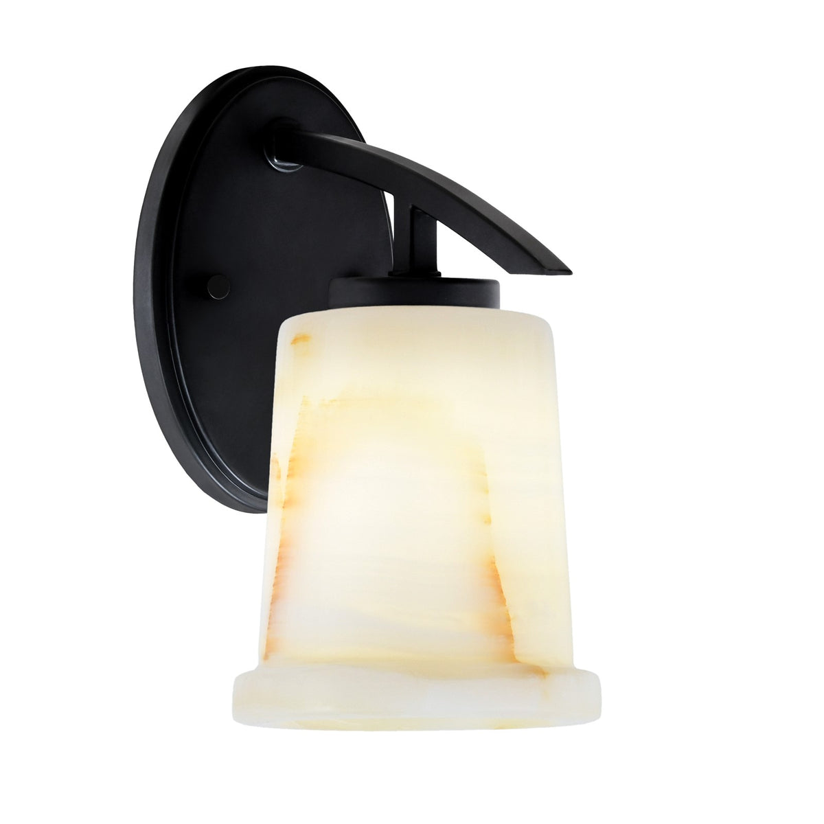 Toltec Kurve 9.25in 1-Light Wall Sconce | Modern Matte Black and Natural Stone Glass | Bedroom & Hallway Accent Light | Model 3720-MB-4128