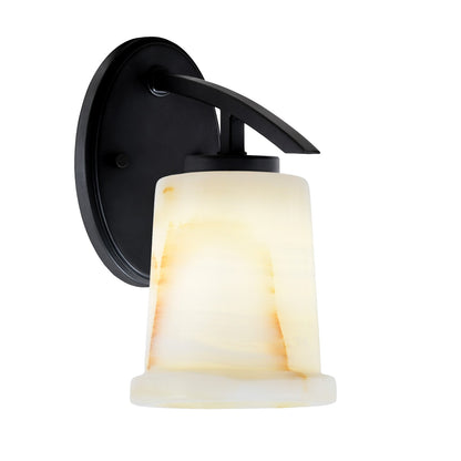 Toltec Kurve 9.25in 1-Light Wall Sconce | Modern Matte Black and Natural Stone Glass | Bedroom & Hallway Accent Light | Model 3720-MB-4128