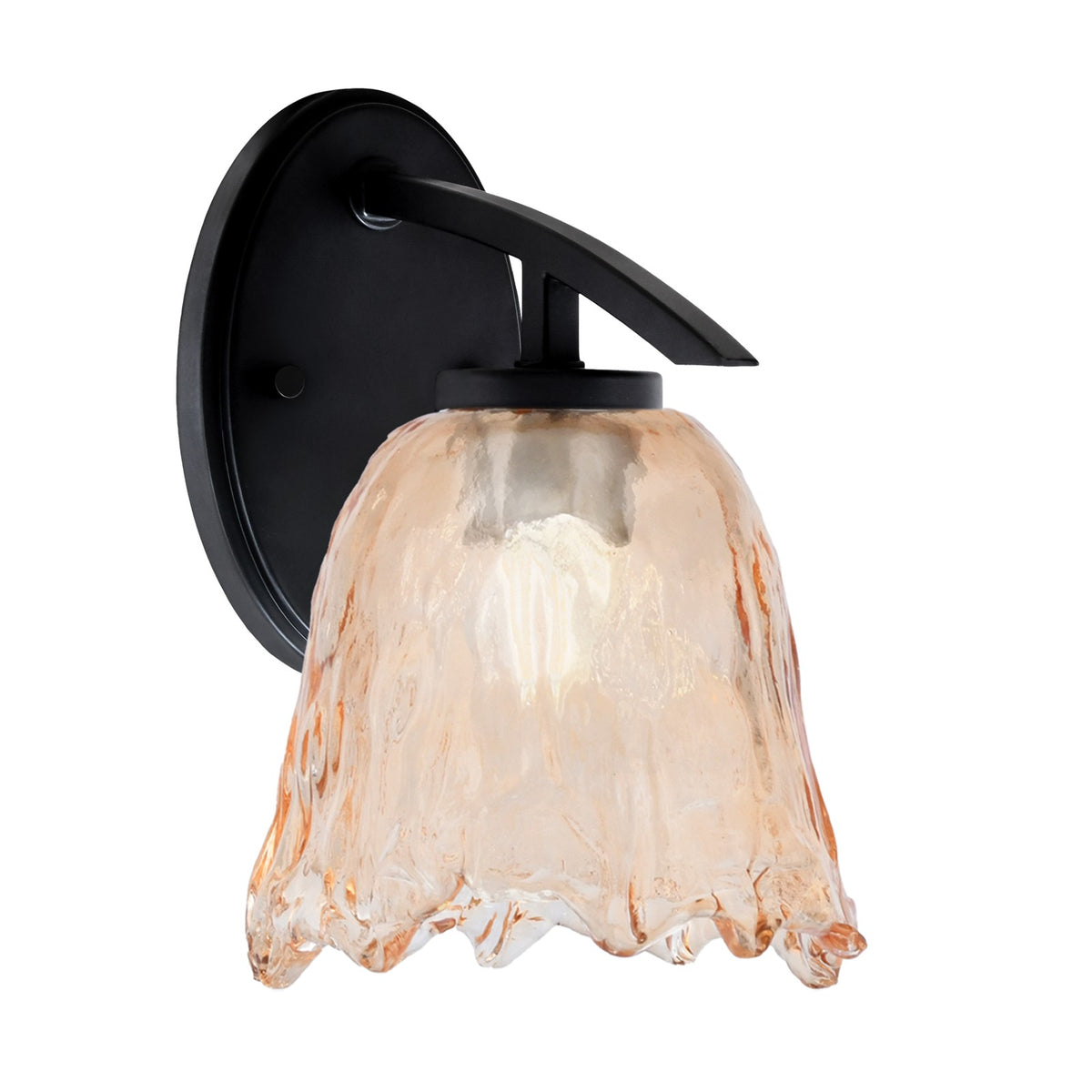 Toltec Kurve 7in 1-Light Wall Sconce | Modern Matte Black and Amber Lava Glass | Bathroom & Hallway Accent Light | Model 3720-MB-4233