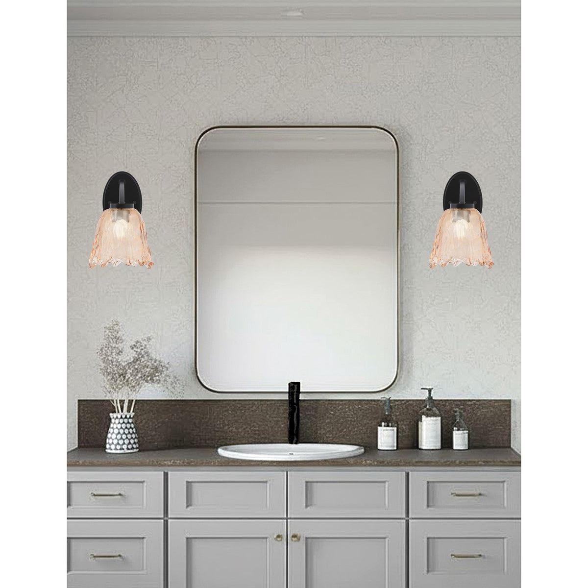 Toltec Kurve 7in 1-Light Wall Sconce | Modern Matte Black and Amber Lava Glass | Bathroom & Hallway Accent Light | Model 3720-MB-4233