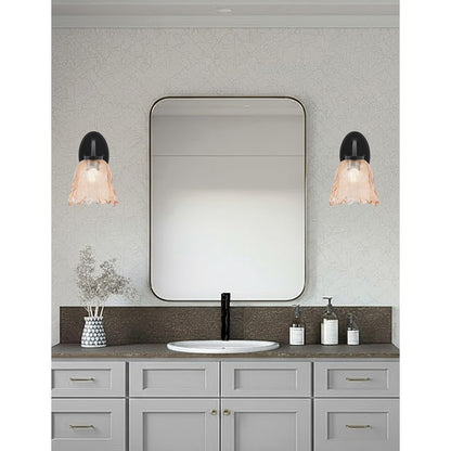 Toltec Kurve 7in 1-Light Wall Sconce | Modern Matte Black and Amber Lava Glass | Bathroom & Hallway Accent Light | Model 3720-MB-4233