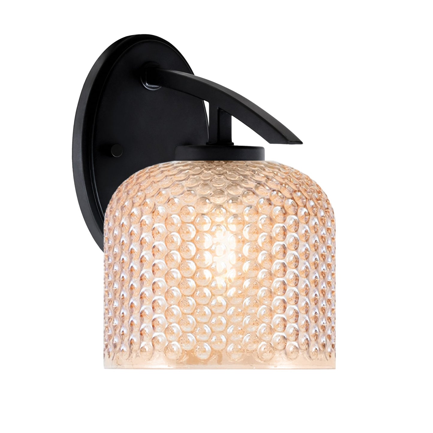 Toltec Kurve 6in 1-Light Wall Sconce | Modern Matte Black Steel and Amber Textured Glass | Hallway & Bedroom Accent | 6 x 8 x 9 in | Model 3720-MB-4613