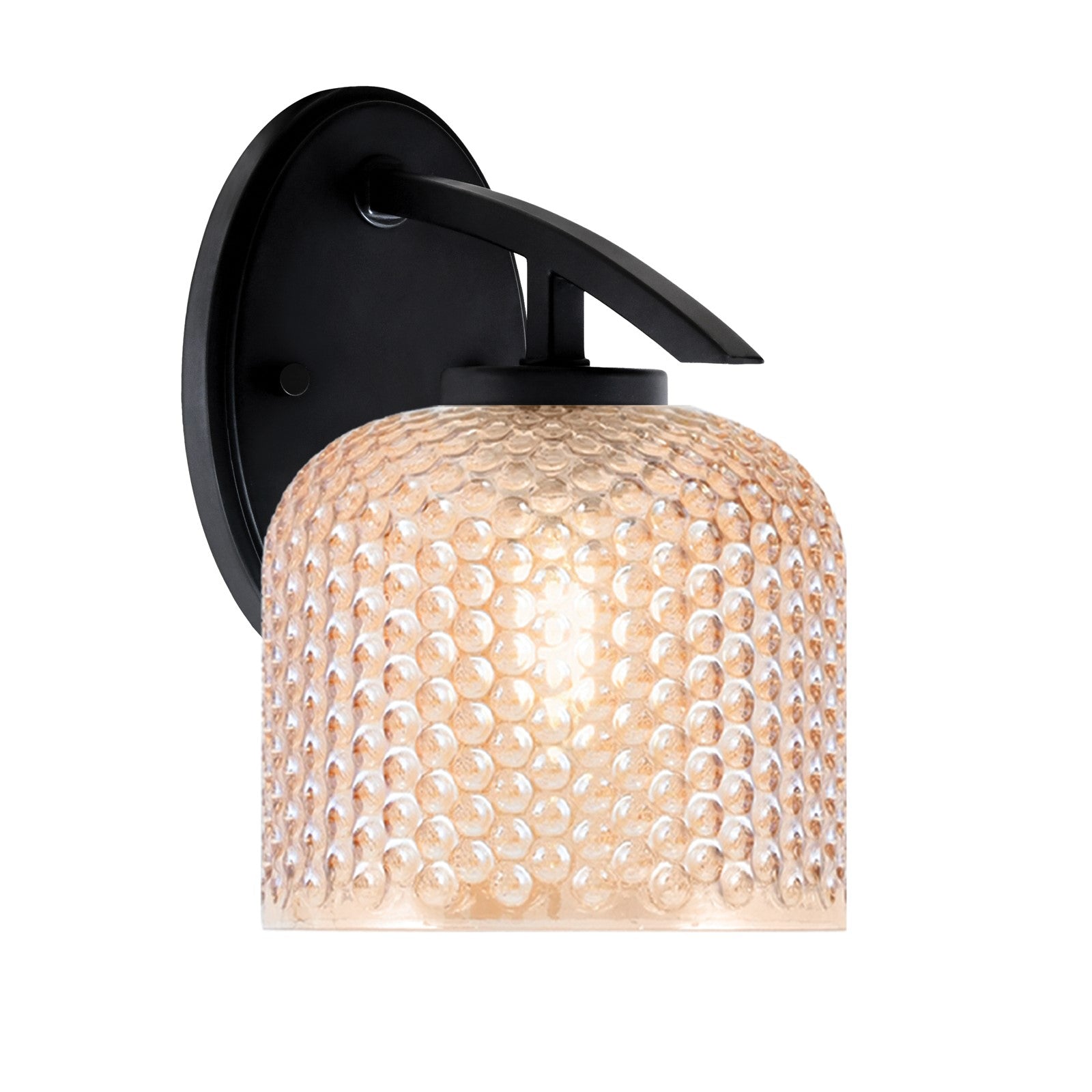Toltec Kurve 6in 1-Light Wall Sconce | Modern Matte Black Steel and Amber Textured Glass | Hallway & Bedroom Accent | 6 x 8 x 9 in | Model 3720-MB-4613