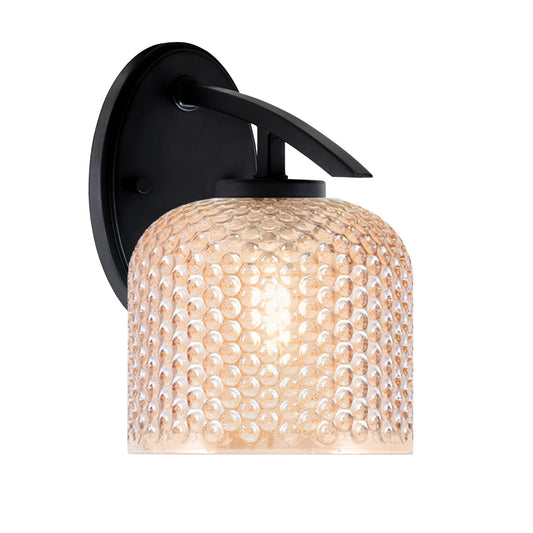 Toltec Kurve 6in 1-Light Wall Sconce | Modern Matte Black Steel and Amber Textured Glass | Hallway & Bedroom Accent | 6 x 8 x 9 in | Model 3720-MB-4613