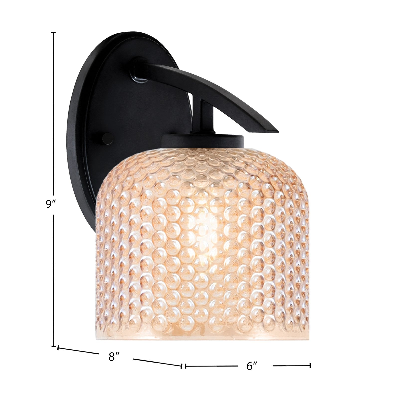 Toltec Kurve 6in 1-Light Wall Sconce | Modern Matte Black Steel and Amber Textured Glass | Hallway & Bedroom Accent | 6 x 8 x 9 in | Model 3720-MB-4613