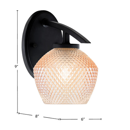 Toltec Kurve 6in 1-Light Wall Sconce | Industrial Matte Black and Amber Textured Glass | Hallway & Bedroom Accent | 6 x 9 x 8 in | Model 3720-MB-4623