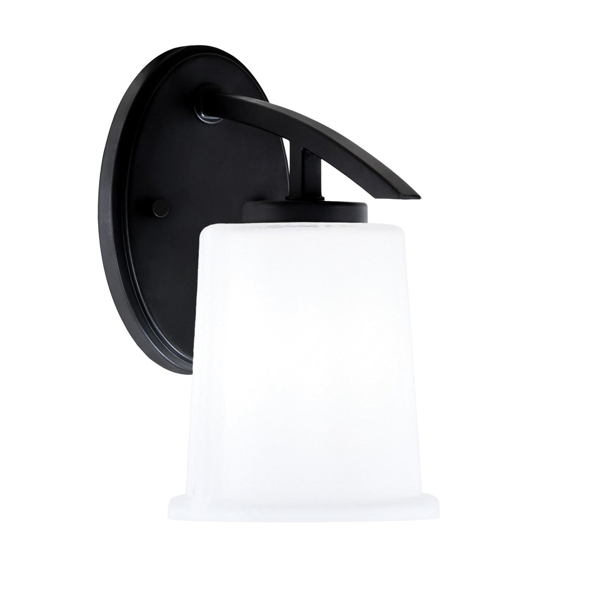 Toltec Kurve 9in 1-Light Wall Sconce | Modern Matte Black and White Opal Glass | Bedroom & Hallway Accent Light | 5 x 8 x 9.25 in | Model 3720-MB-5031