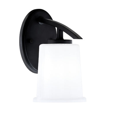 Toltec Kurve 9in 1-Light Wall Sconce | Modern Matte Black and White Opal Glass | Bedroom & Hallway Accent Light | 5 x 8 x 9.25 in | Model 3720-MB-5031