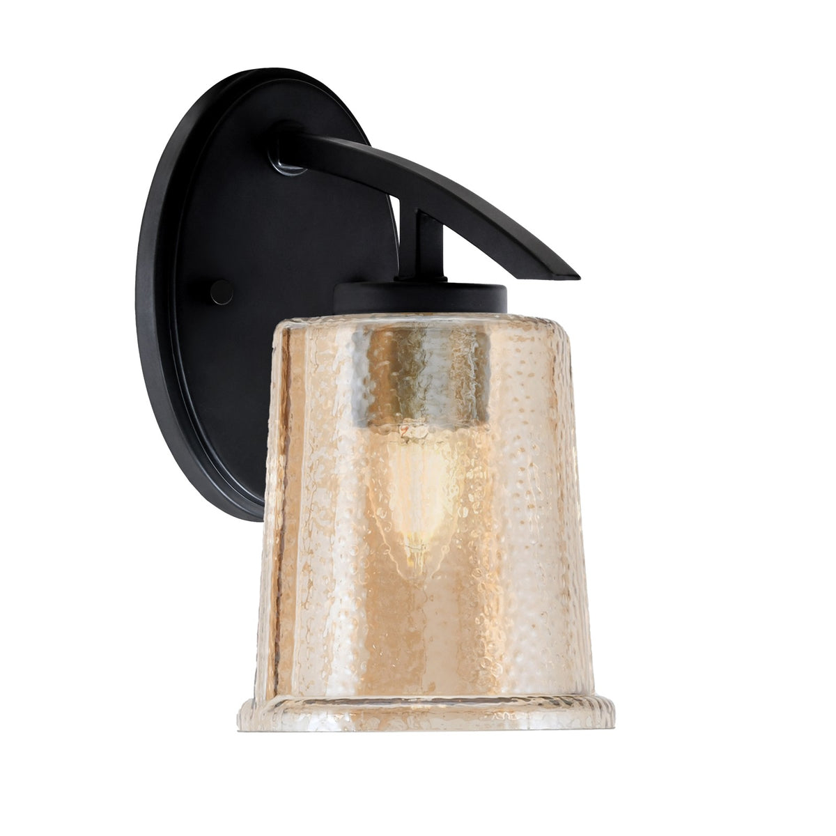 Toltec Kurve 5in 1-Light Wall Sconce | Modern Matte Black and Amber Bubble Glass | Bathroom & Hallway Accent Light | Model 3720-MB-5033