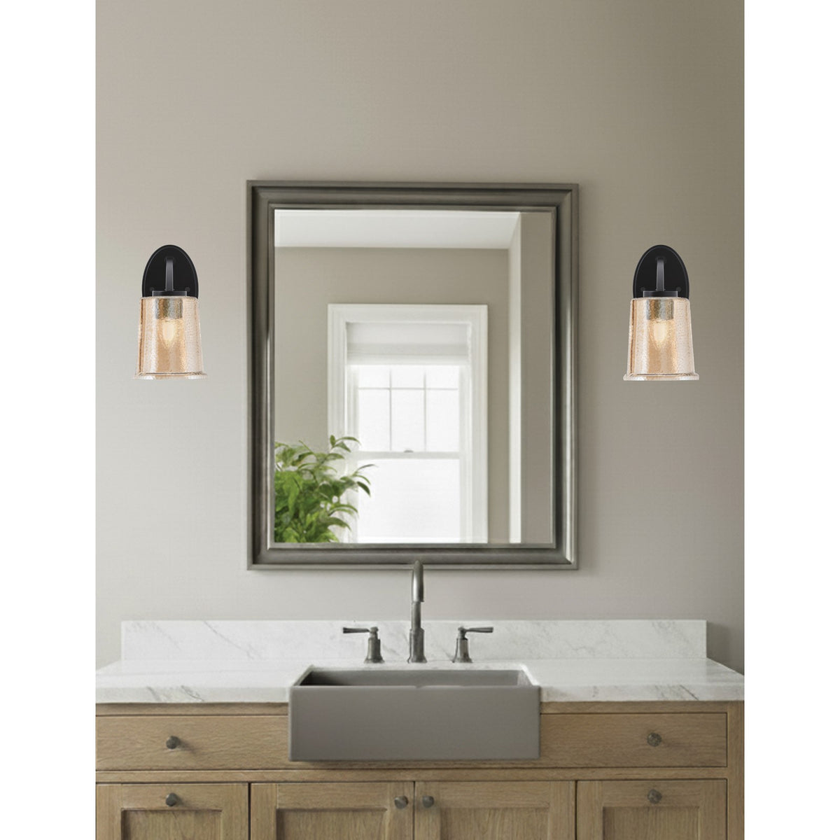 Toltec Kurve 5in 1-Light Wall Sconce | Modern Matte Black and Amber Bubble Glass | Bathroom & Hallway Accent Light | Model 3720-MB-5033