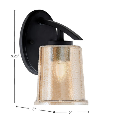 Toltec Kurve 5in 1-Light Wall Sconce | Modern Matte Black and Amber Bubble Glass | Bathroom & Hallway Accent Light | Model 3720-MB-5033