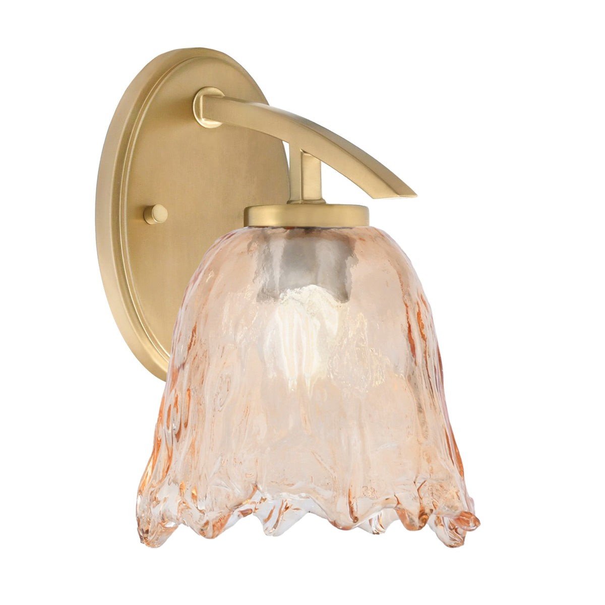 Toltec Kurve 7in 1-Light Downlight Wall Sconce | Modern New Age Brass and Amber Lava Glass | Bathroom & Hallway | Model 3720-NAB-4233