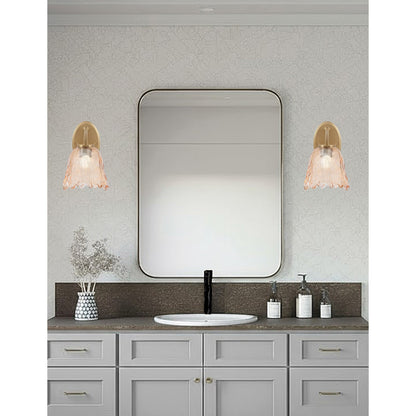 Toltec Kurve 7in 1-Light Downlight Wall Sconce | Modern New Age Brass and Amber Lava Glass | Bathroom & Hallway | Model 3720-NAB-4233