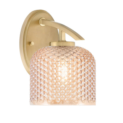 Toltec Kurve 6in 1-Light Wall Sconce | Modern New Age Brass Steel and Amber Textured Glass | Hallway & Bedroom Accent | 6 x 8 x 9 in | Model 3720-NAB-4613