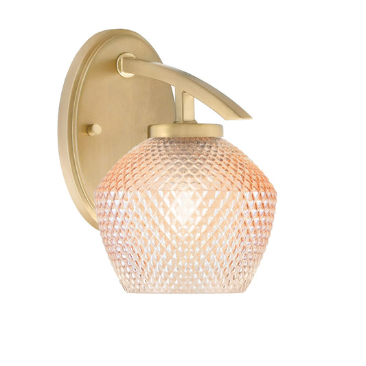 Toltec Kurve 6in 1-Light Wall Sconce | Modern New Age Brass and Amber Textured Glass | Hallway & Bedroom Accent | 6 x 9 x 8 in | Model 3720-NAB-4623