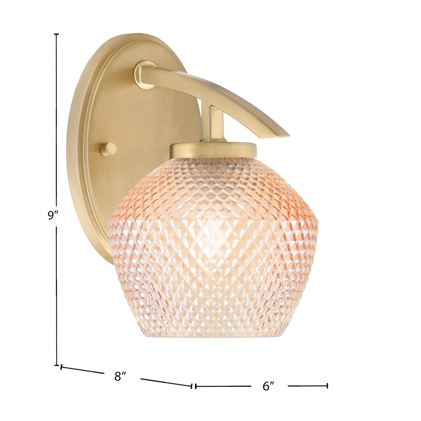 Toltec Kurve 6in 1-Light Wall Sconce | Modern New Age Brass and Amber Textured Glass | Hallway & Bedroom Accent | 6 x 9 x 8 in | Model 3720-NAB-4623