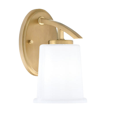 Toltec Kurve 5in 1-Light Wall Sconce | Modern New Age Brass and White Opal Glass | Bathroom & Hallway | 8 x 5 x 9.25 in | Model 3720-NAB-5031