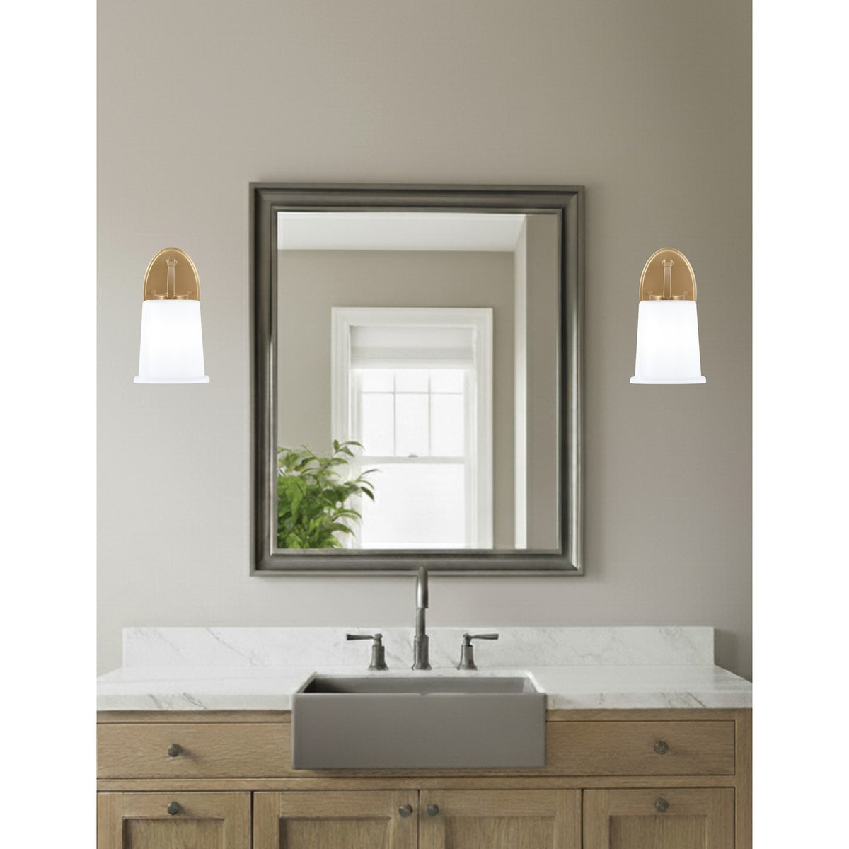 Toltec Kurve 5in 1-Light Wall Sconce | Modern New Age Brass and White Opal Glass | Bathroom & Hallway | 8 x 5 x 9.25 in | Model 3720-NAB-5031