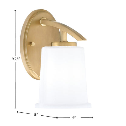 Toltec Kurve 5in 1-Light Wall Sconce | Modern New Age Brass and White Opal Glass | Bathroom & Hallway | 8 x 5 x 9.25 in | Model 3720-NAB-5031