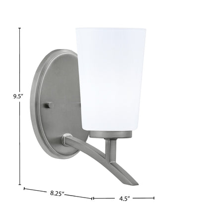 Toltec Kurve 9.5in 1-Light Uplight Wall Sconce | Modern Graphite and White Opal Glass | Bathroom & Hallway | 4.5 x 8.25 x 9.5 in | Model 3721-GP-261