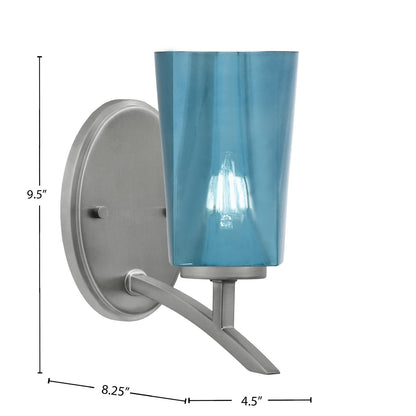 Toltec Kurve 9.5in 1-Light Uplight Wall Sconce | Modern Graphite and Blue Gradient Glass | Bathroom & Hallway | Model 3721-GP-265