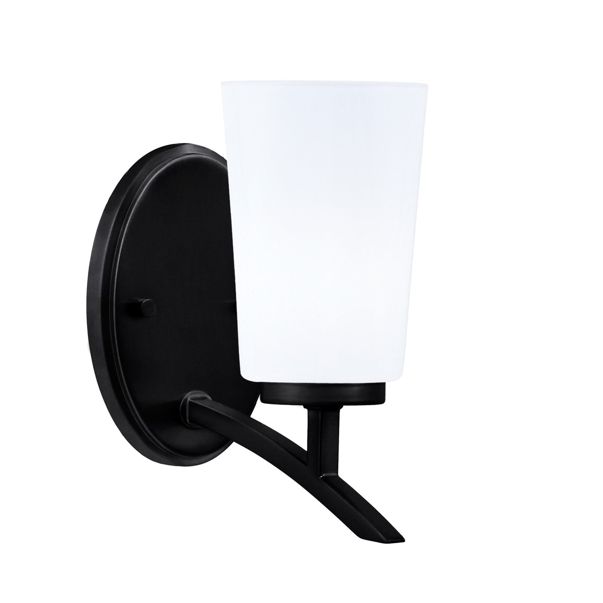 Toltec Kurve 4.5in 1-Light Uplight Wall Sconce | Modern Matte Black and White Opal Glass | Bedroom & Hallway Accent Light | Model 3721-MB-261
