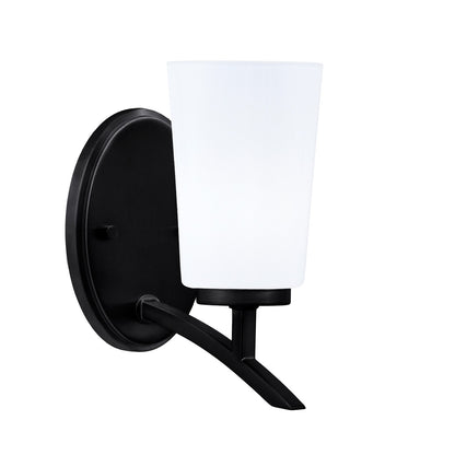 Toltec Kurve 4.5in 1-Light Uplight Wall Sconce | Modern Matte Black and White Opal Glass | Bedroom & Hallway Accent Light | Model 3721-MB-261