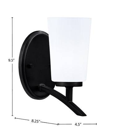 Toltec Kurve 4.5in 1-Light Uplight Wall Sconce | Modern Matte Black and White Opal Glass | Bedroom & Hallway Accent Light | Model 3721-MB-261