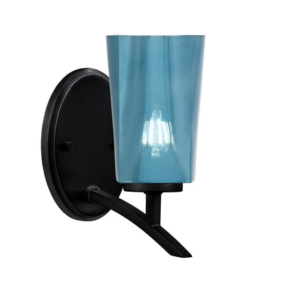 Toltec Kurve 9.5in 1-Light Uplight Wall Sconce | Modern Matte Black and Blue Gradient Glass | Bathroom & Hallway | Model 3721-MB-265