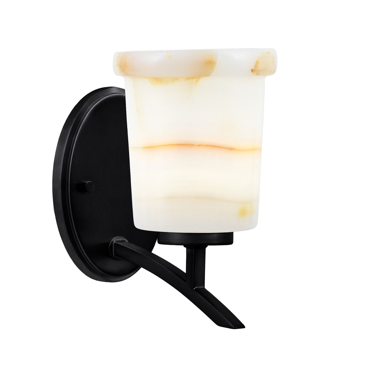 Toltec Kurve 5in 1-Light Wall Sconce | Modern Matte Black and Natural Stone Glass | Bedroom & Hallway Accent Light | Model 3721-MB-4128