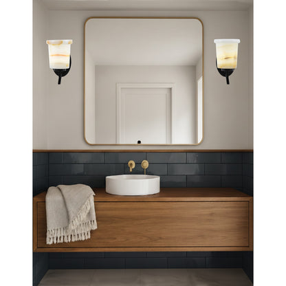Toltec Kurve 5in 1-Light Wall Sconce | Modern Matte Black and Natural Stone Glass | Bedroom & Hallway Accent Light | Model 3721-MB-4128