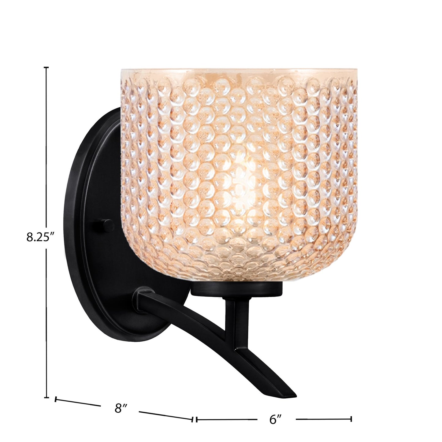 Toltec Kurve 6in 1-Light Wall Sconce | Modern Matte Black Steel and Amber Textured Glass | Hallway & Bedroom Accent | 6 x 8.25 x 8 in | Model 3721-MB-4613