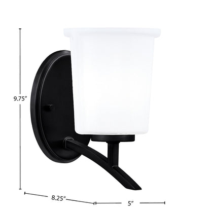 Toltec Kurve 9.75in 1-Light Uplight Wall Sconce | Modern Matte Black and White Opal Glass | Bathroom & Hallway | Model 3721-MB-5031