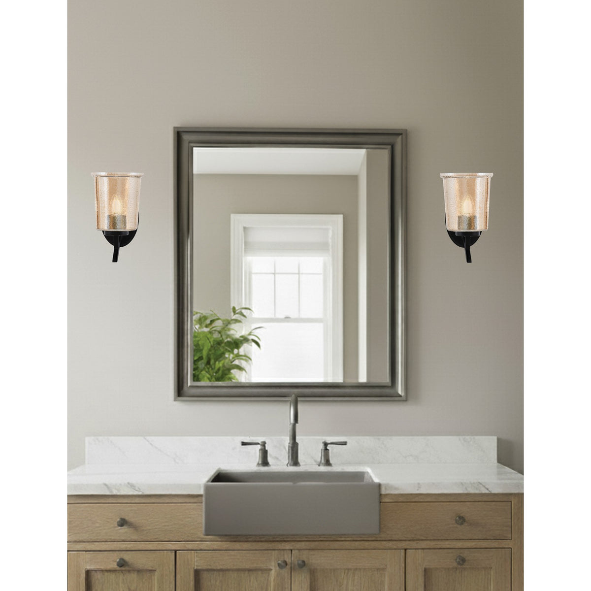 Toltec Kurve 5in 1-Light Uplight Wall Sconce | Modern Matte Black and Amber Bubble Glass | Bedroom & Hallway Accent Light | Model 3721-MB-5033