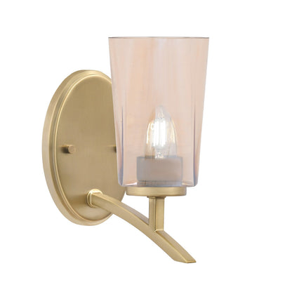 Toltec Kurve 1-Light Uplight Wall Sconce | New Age Brass and Amber Gradient Glass | Bedroom & Hallway Accent Light | Model 3721-NAB-263