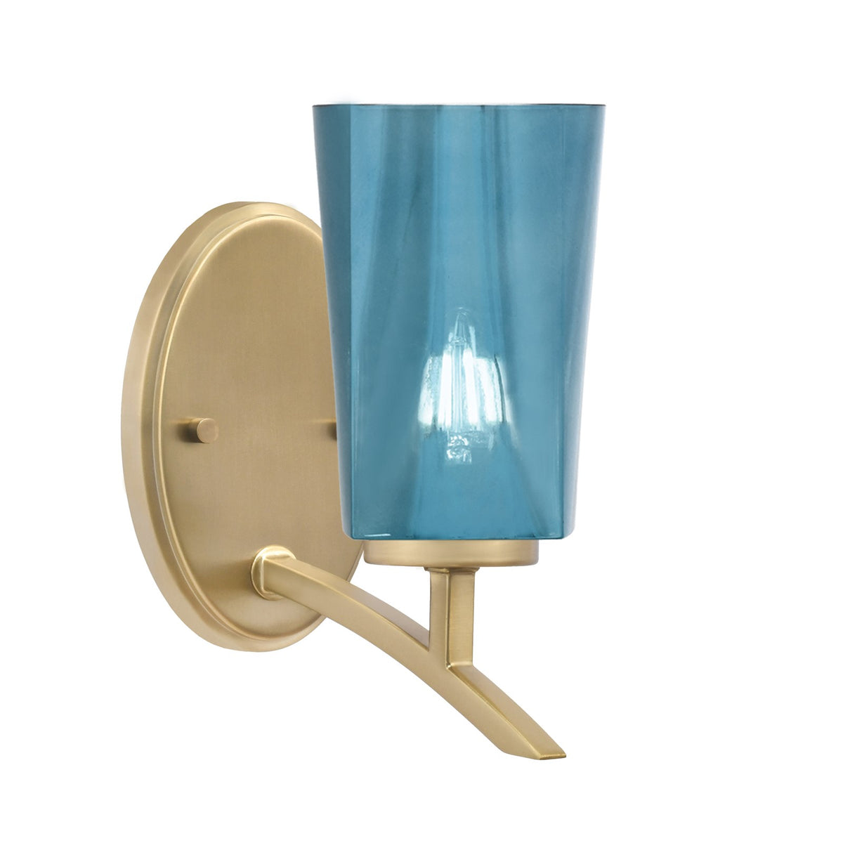 Toltec Kurve 1-Light Uplight Wall Sconce | New Age Brass and Blue Gradient Glass | Bedroom & Hallway Accent Light | Model 3721-NAB-265