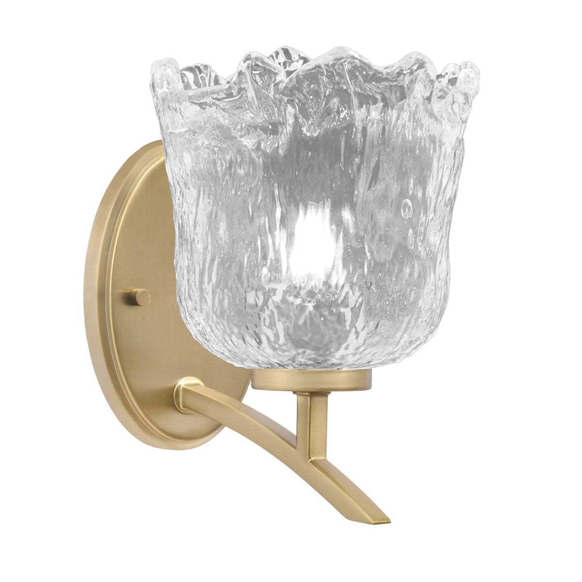 Toltec Kurve 7in 1-Light Uplight Wall Sconce | New Age Brass and Clear Lava Glass | Bedroom & Hallway Accent | 7 x 9 x 9.5 in | Model 3721-NAB-4230