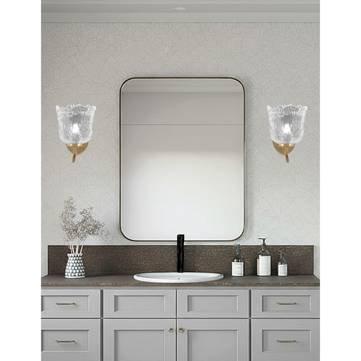 Toltec Kurve 7in 1-Light Uplight Wall Sconce | New Age Brass and Clear Lava Glass | Bedroom & Hallway Accent | 7 x 9 x 9.5 in | Model 3721-NAB-4230
