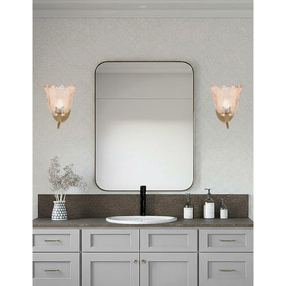 Toltec Kurve 7in 1-Light Uplight Wall Sconce | New Age Brass and Amber Lava Glass | Bedroom & Hallway Accent | 7 x 9 x 9.5 in | Model 3721-NAB-4233