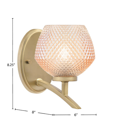 Toltec Kurve 6in 1-Light Wall Sconce | Modern New Age Brass Steel and Amber Textured Glass | Hallway & Bedroom Accent | 6 x 8.25 x 8 in | Model 3721-NAB-4623