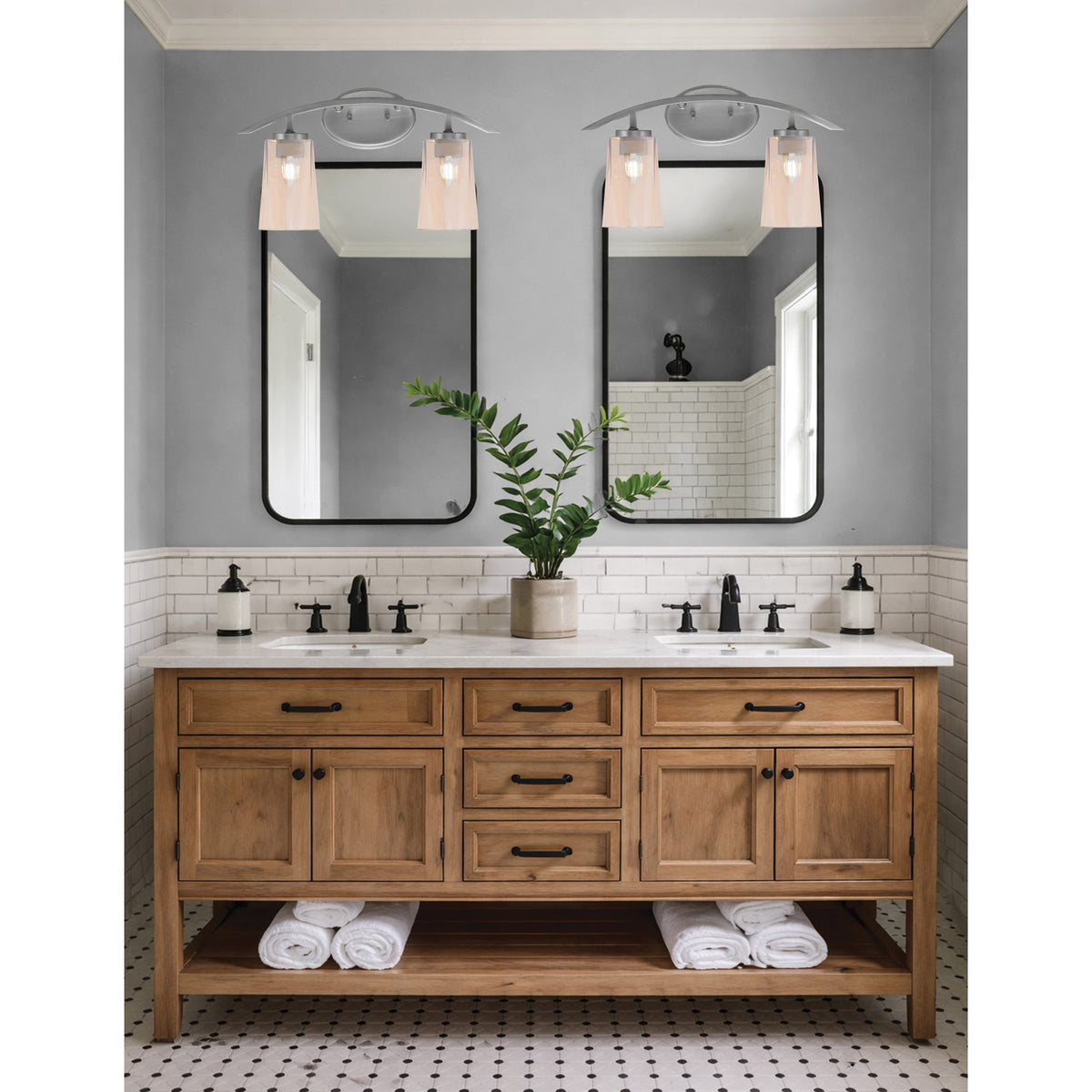 Toltec Kurve 10.5in 2-Light Bath Bar | Modern Graphite and Amber Gradient Glass | Bathroom Vanity | 7.25 x 10.5 in | Model 3722-GP-263