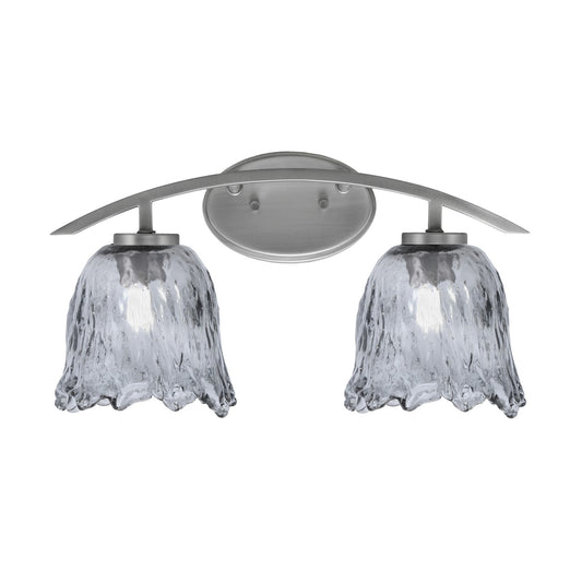 Toltec Kurve 2-Light Bath Bar | Modern Graphite Steel and Smoke Lava Glass | Bathroom Vanity & Powder Room | 7.5 x 10.25 in | Model 3722-GP-4232