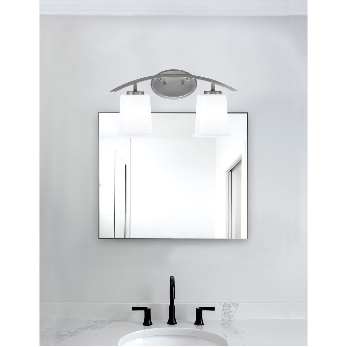 Toltec Kurve 9.5in 2-Light Bath Bar | Modern Graphite and White Opal Glass | Bathroom Vanity | 7 x 9.5 in | Model 3722-GP-5031